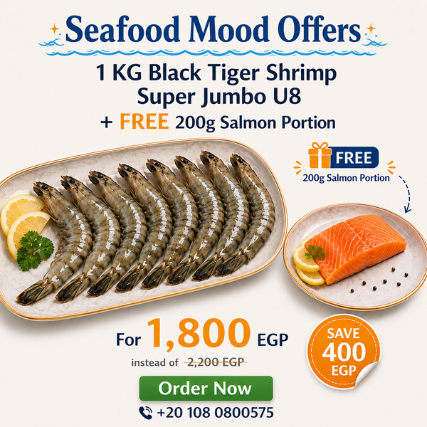 1 KG Black Tiger Shrimp Super Jumbo U8 + FREE 200g Salmon Portion Offer