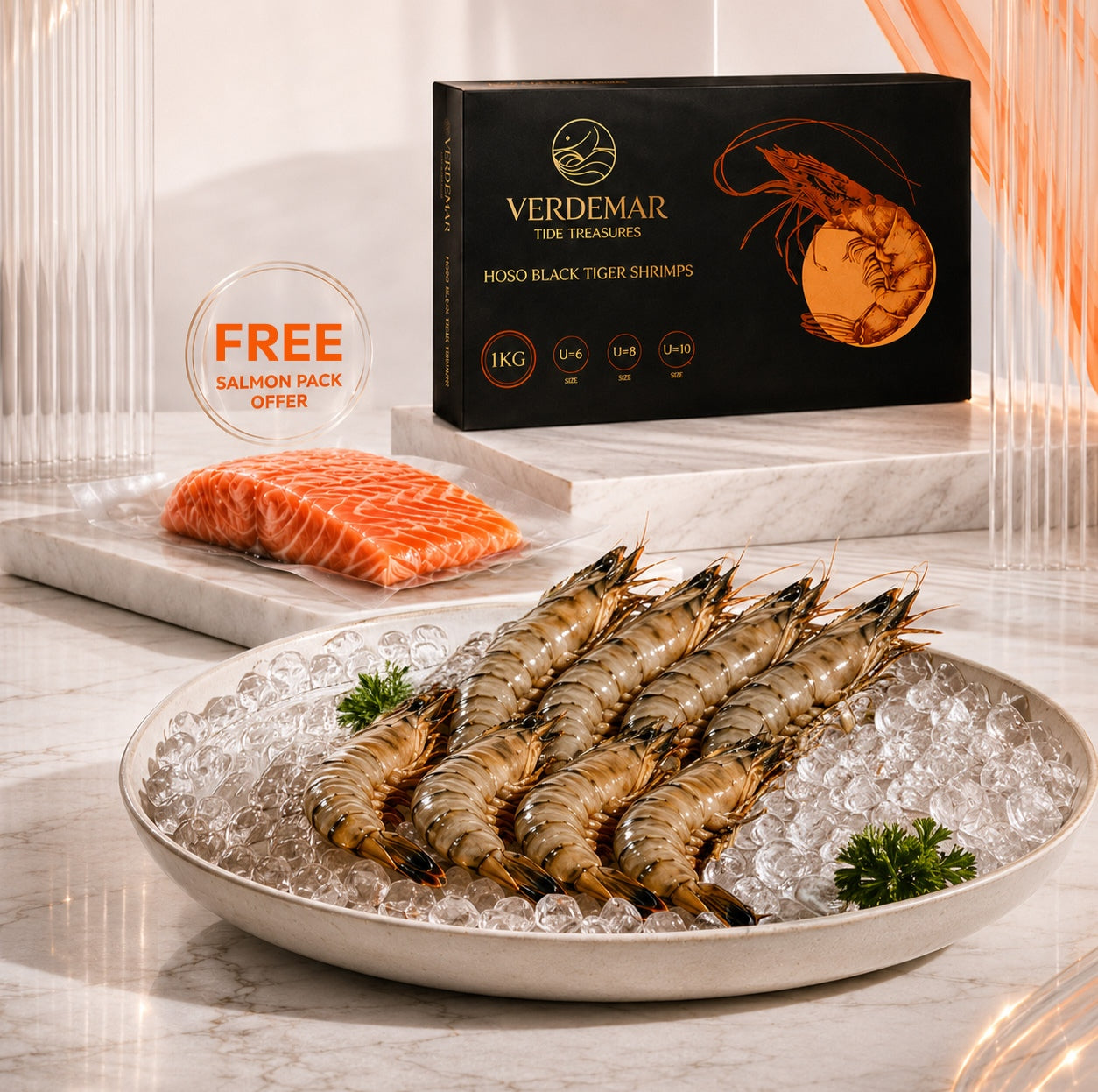 Box Black Tiger Shrimp (U10) + FREE 200g Salmon portion offer